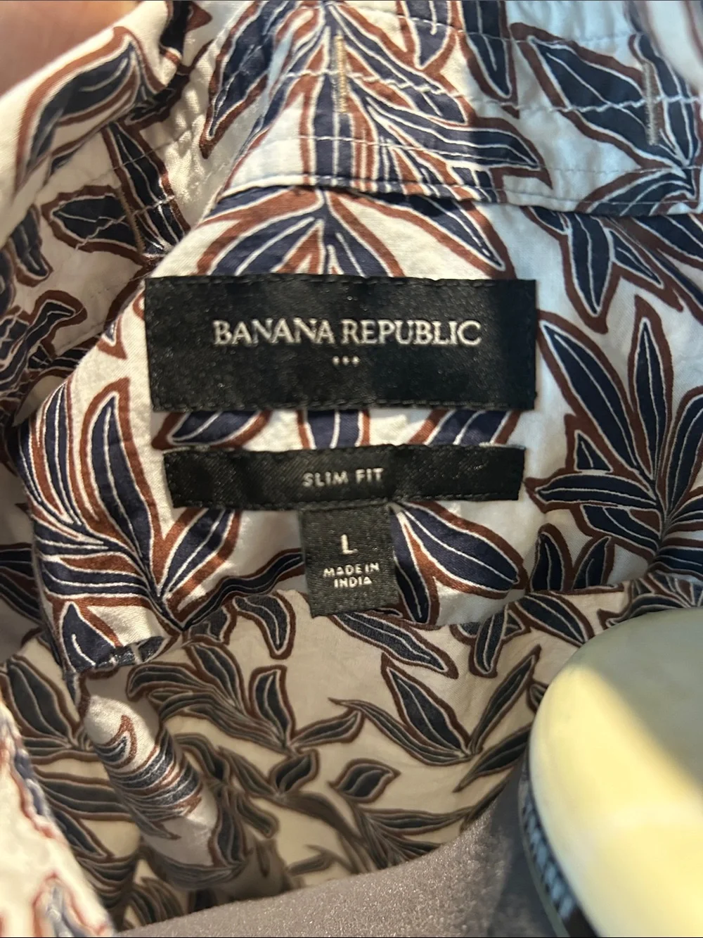 Banana Republic White Button-Up Shirt with Black Leaf Print